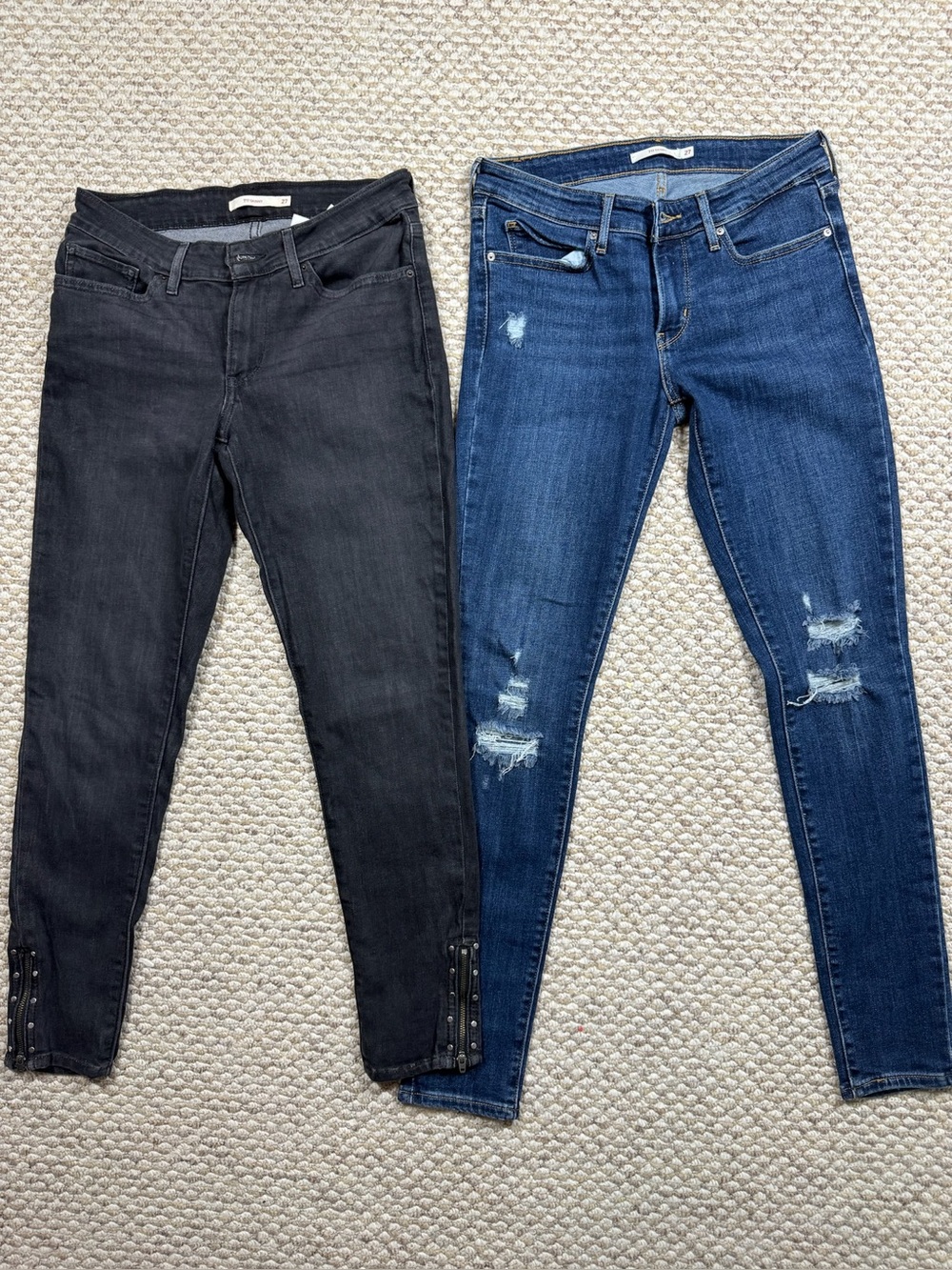 Levi’s 711 Skinny Jeans Bundle Size 27 Black Blue Distressed Ankle Zip 2 Pairs